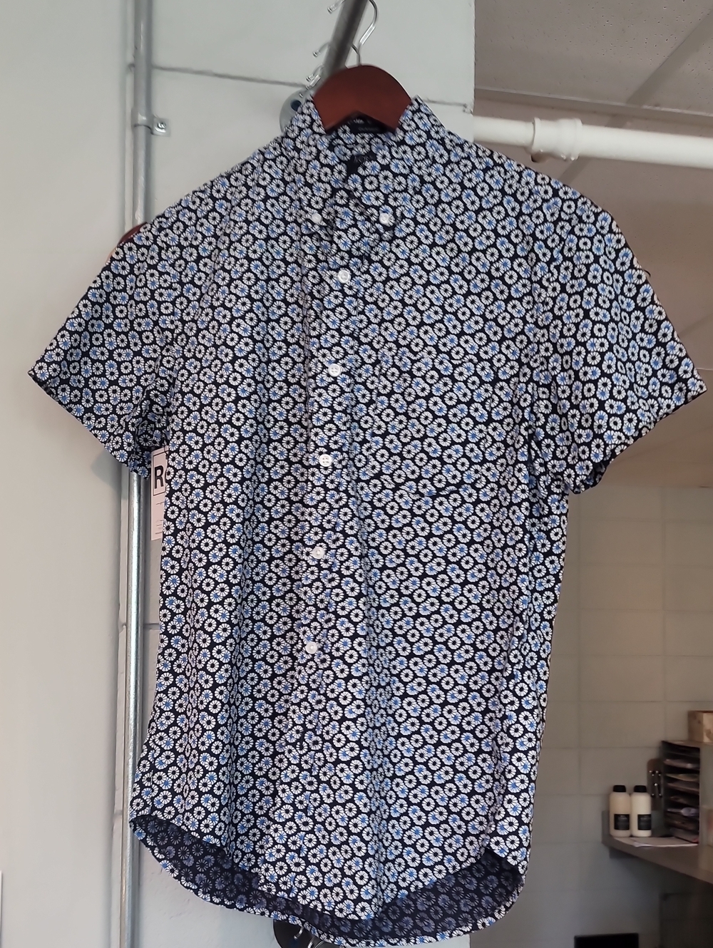 J Crew Men's Short-Sleeve Floral Button-Up Shirt - Blue